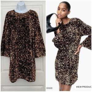 H&M Copper Sequin A-Line Mini Dress Size Medium Sparkly Party New Year's Eve